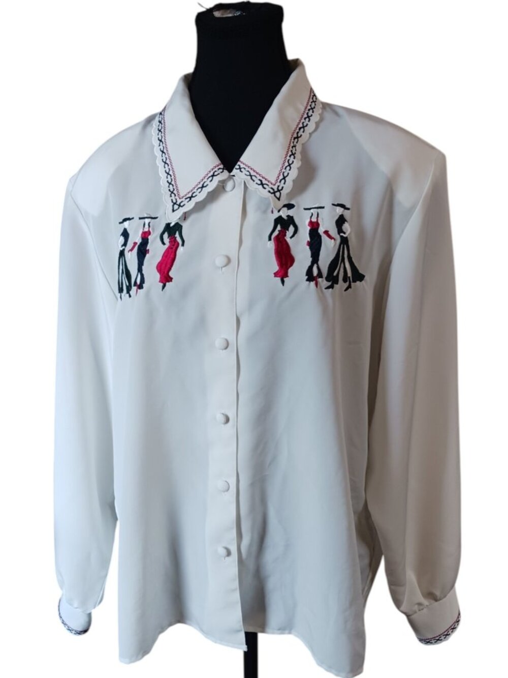 Vintage Jessica Embroidered Size 18 White Long Sleeve Button-Up Polyester Blouse - Picture 9 of 16